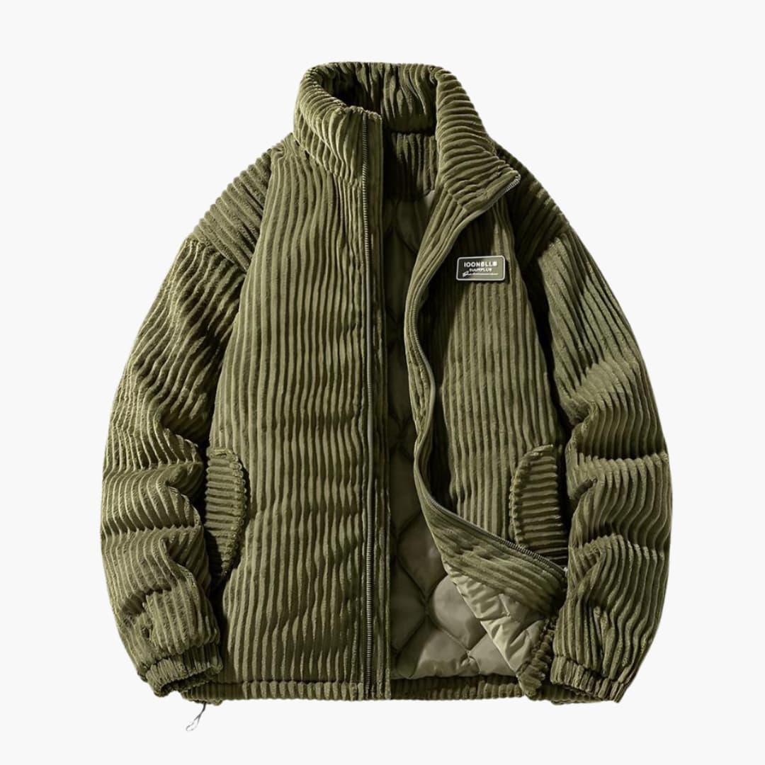 Veste homme à surface côtelée avec fermeture zippée et col montant