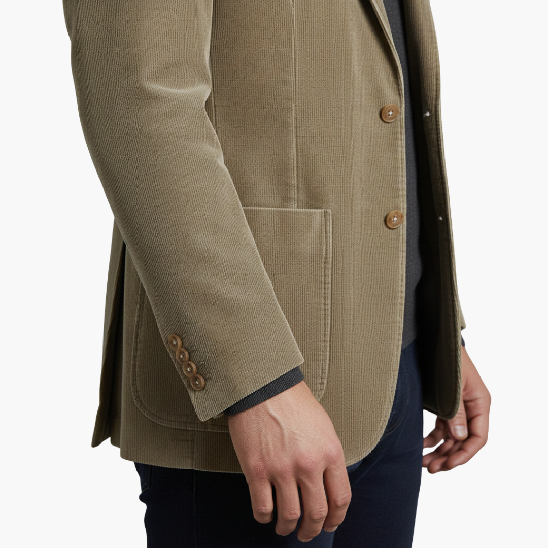 Men's jacket with notched lapel and front buttons