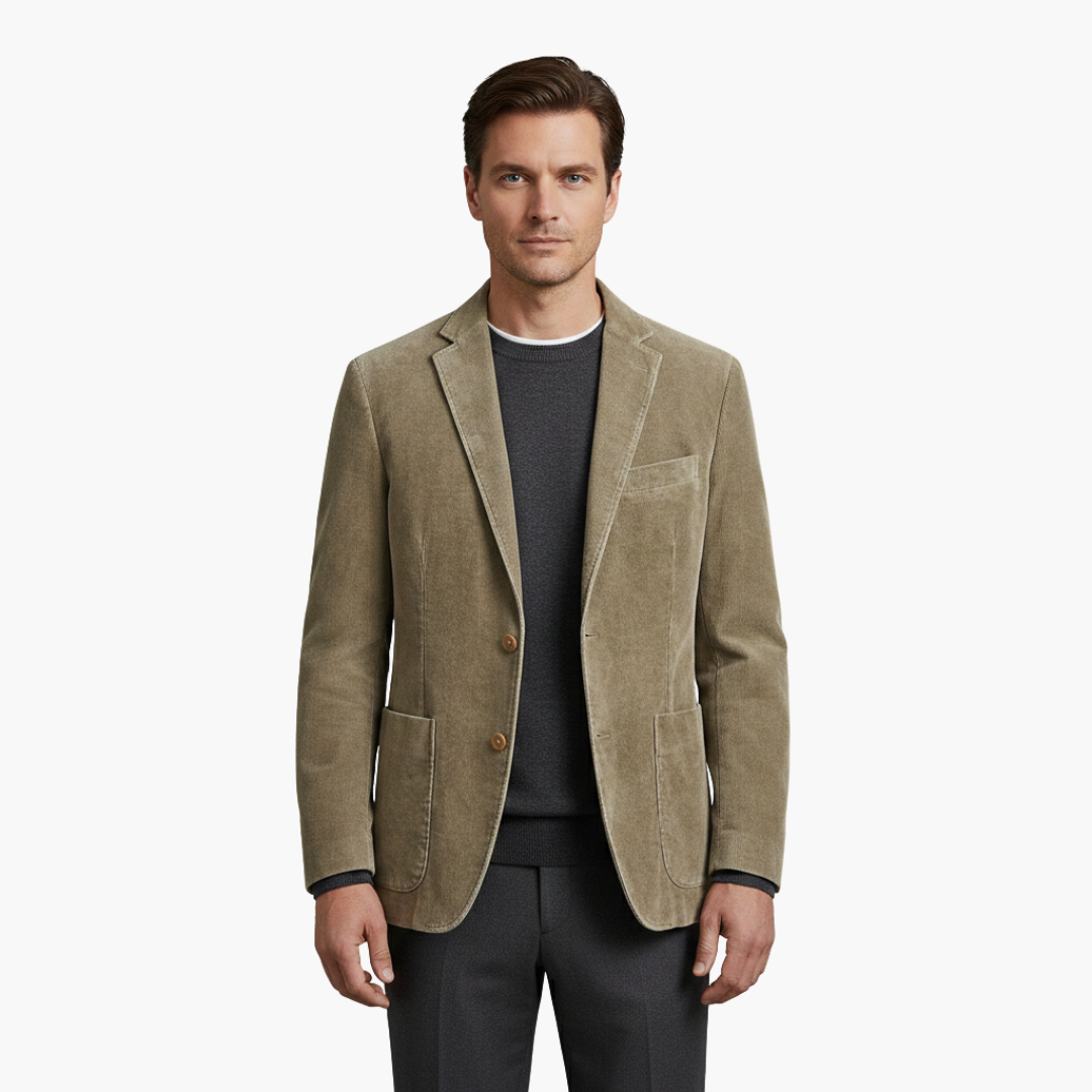 Men's jacket with notched lapel and front buttons