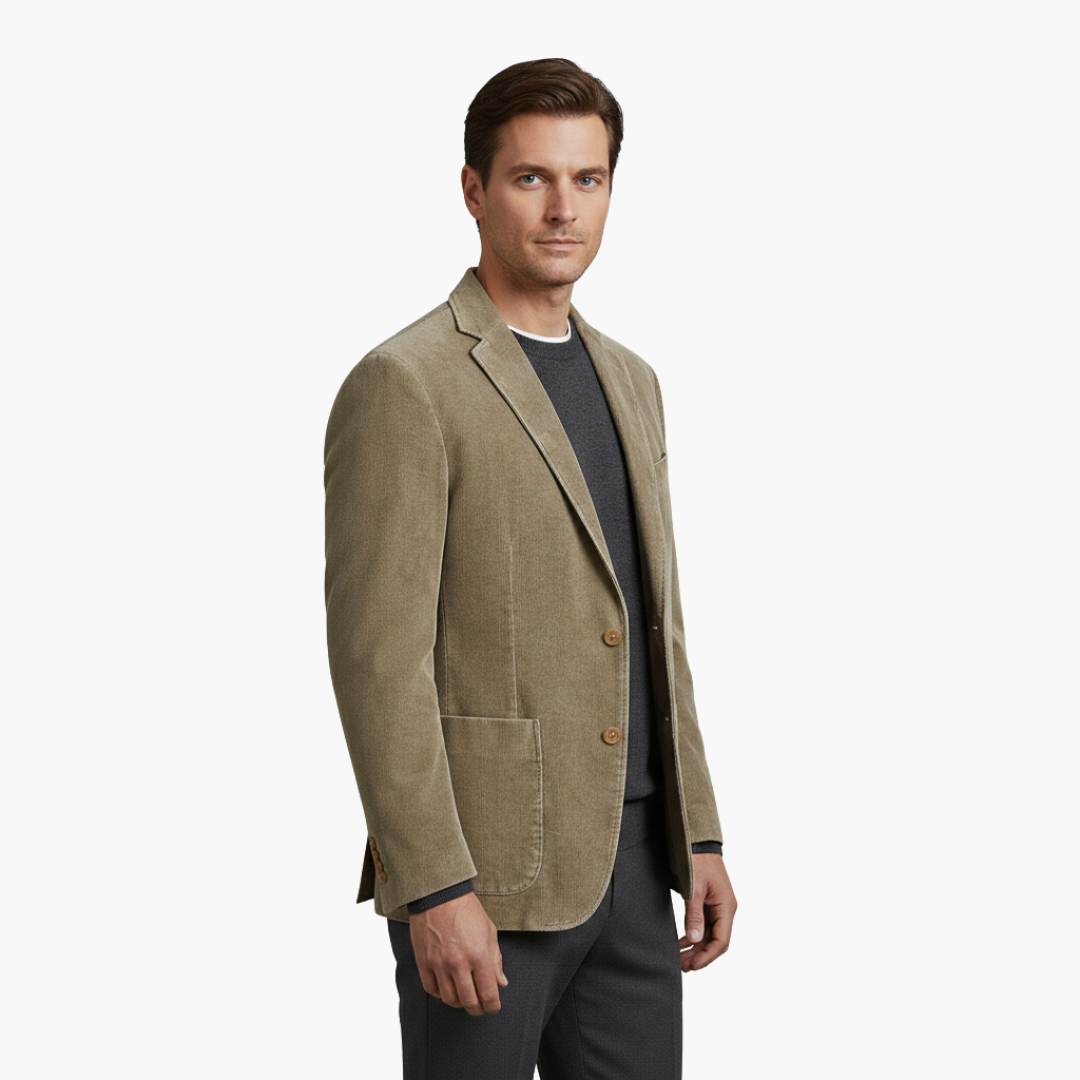Men's jacket with notched lapel and front buttons