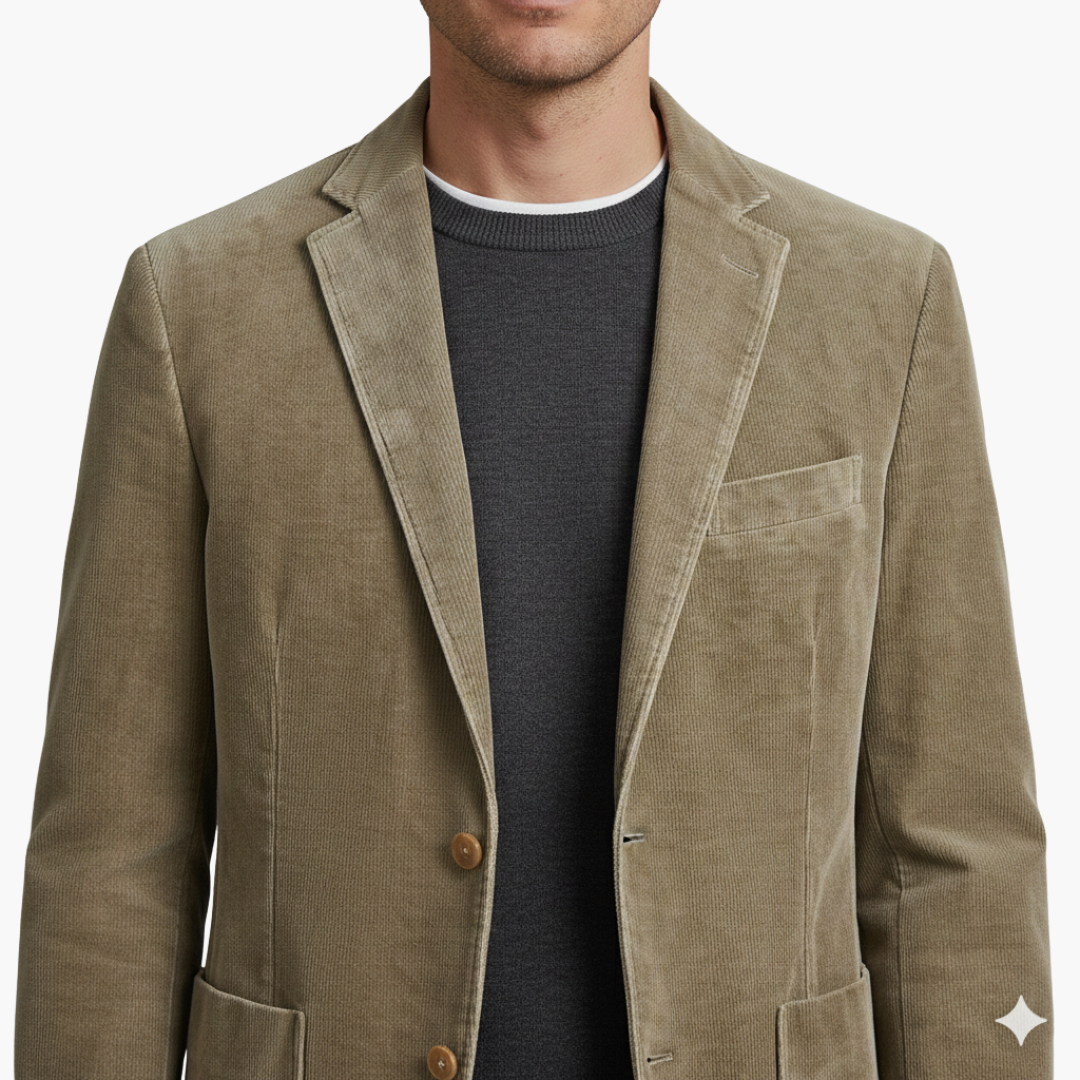 Men's jacket with notched lapel and front buttons