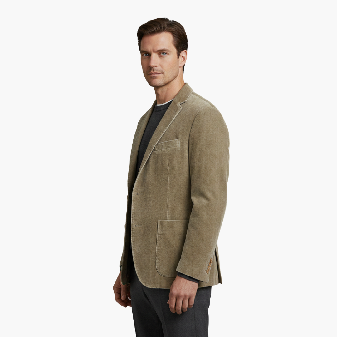 Men's jacket with notched lapel and front buttons