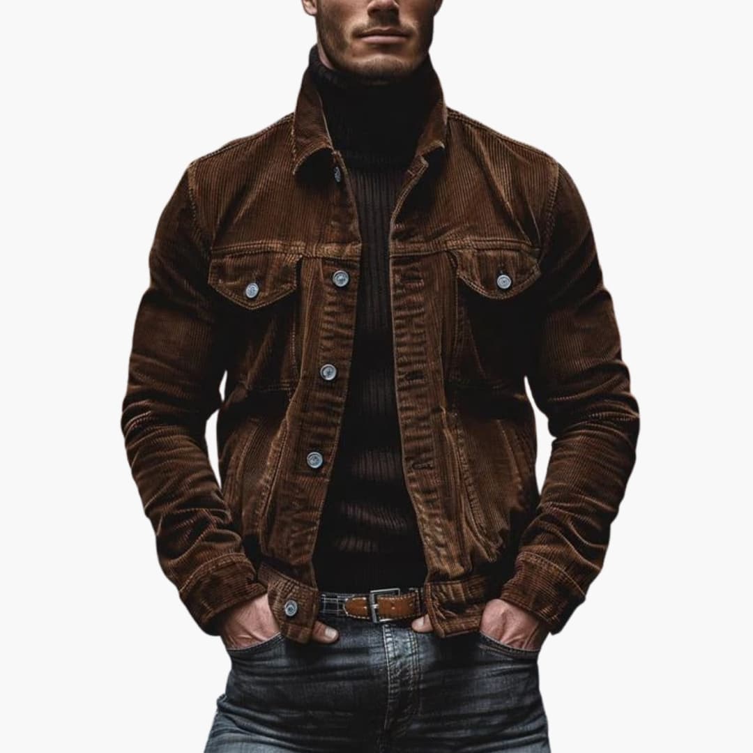 Veste homme en velours côtelé avec fermeture à boutons