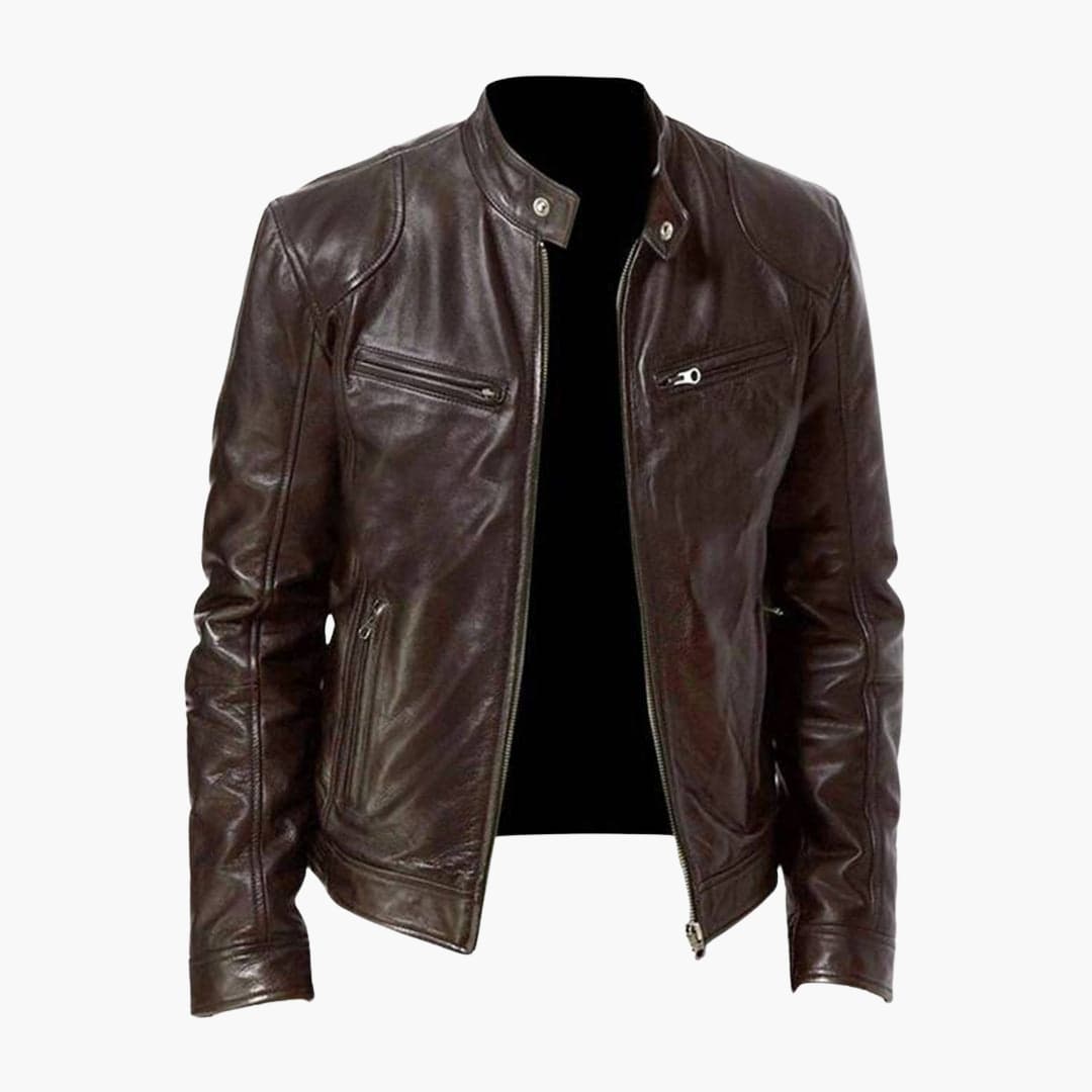 Veste homme style biker avec fermeture zippée et manches longues