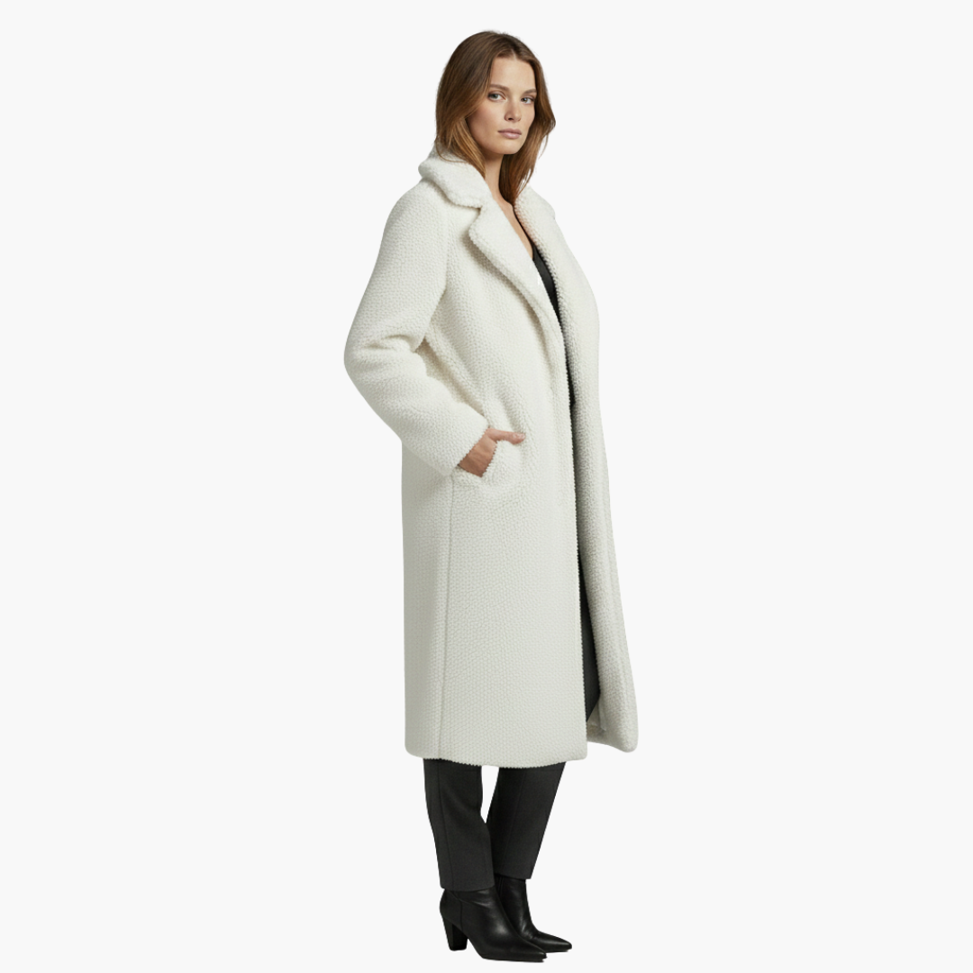 Vestito lungo da donna con ampi risvolti e superficie strutturata