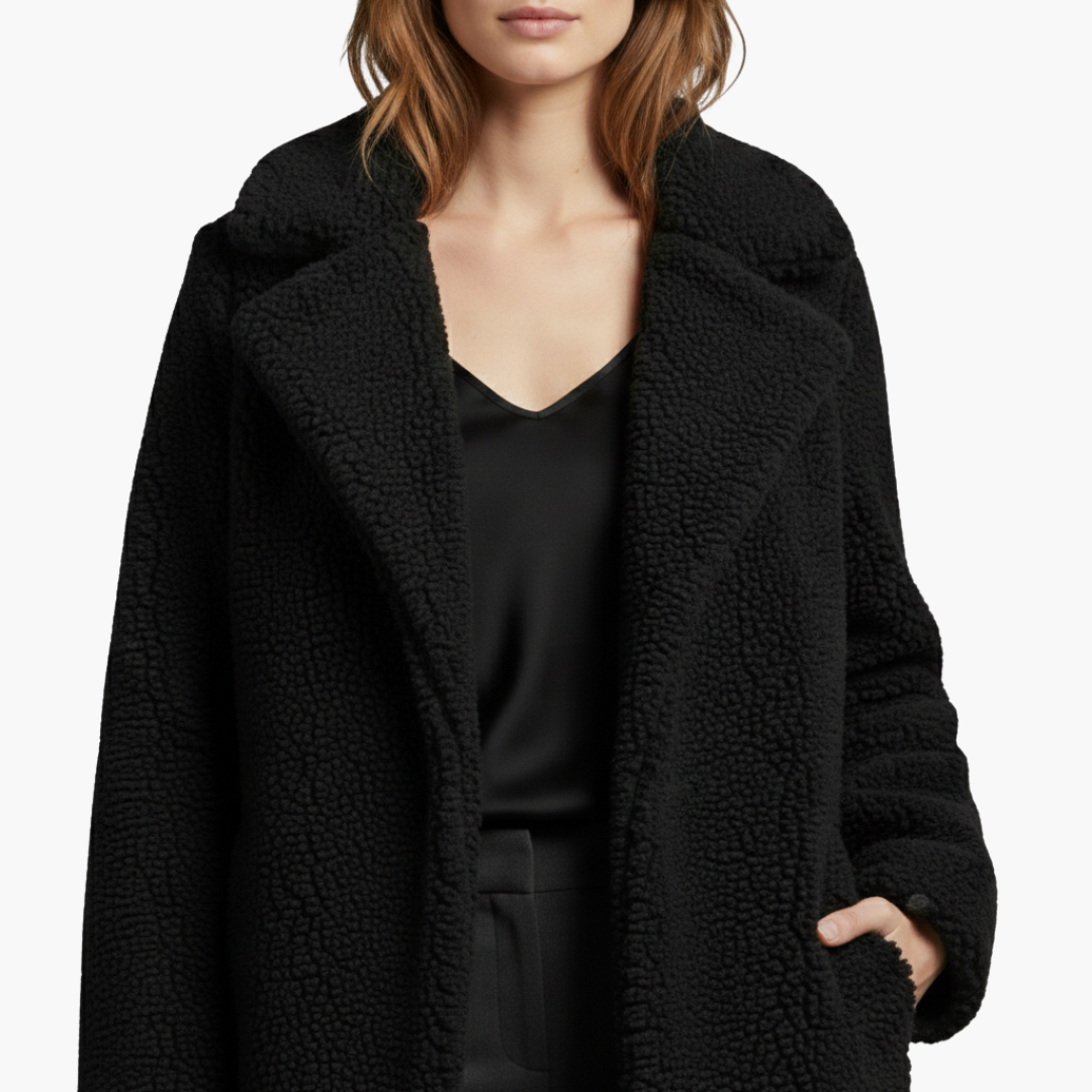 Vestito lungo da donna con ampi risvolti e superficie strutturata
