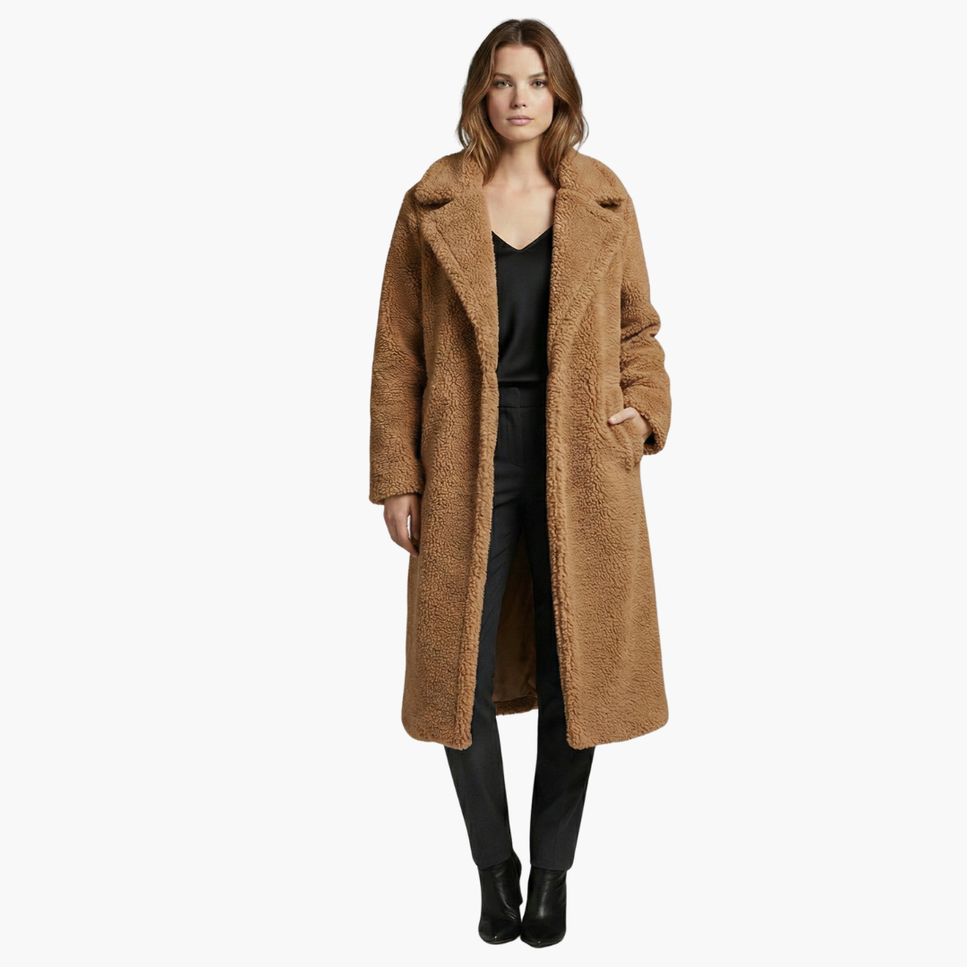 Vestito lungo da donna con ampi risvolti e superficie strutturata