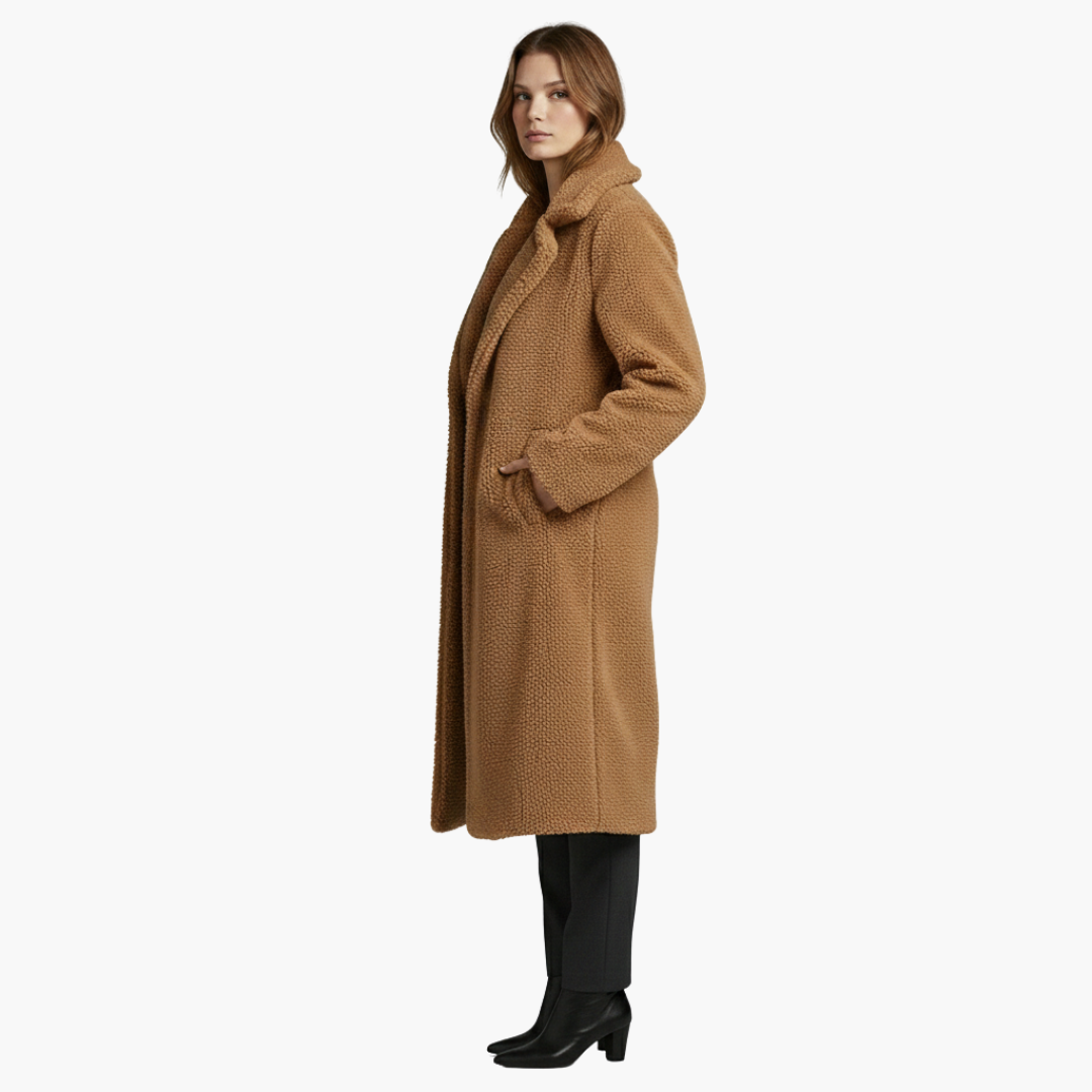 Vestito lungo da donna con ampi risvolti e superficie strutturata