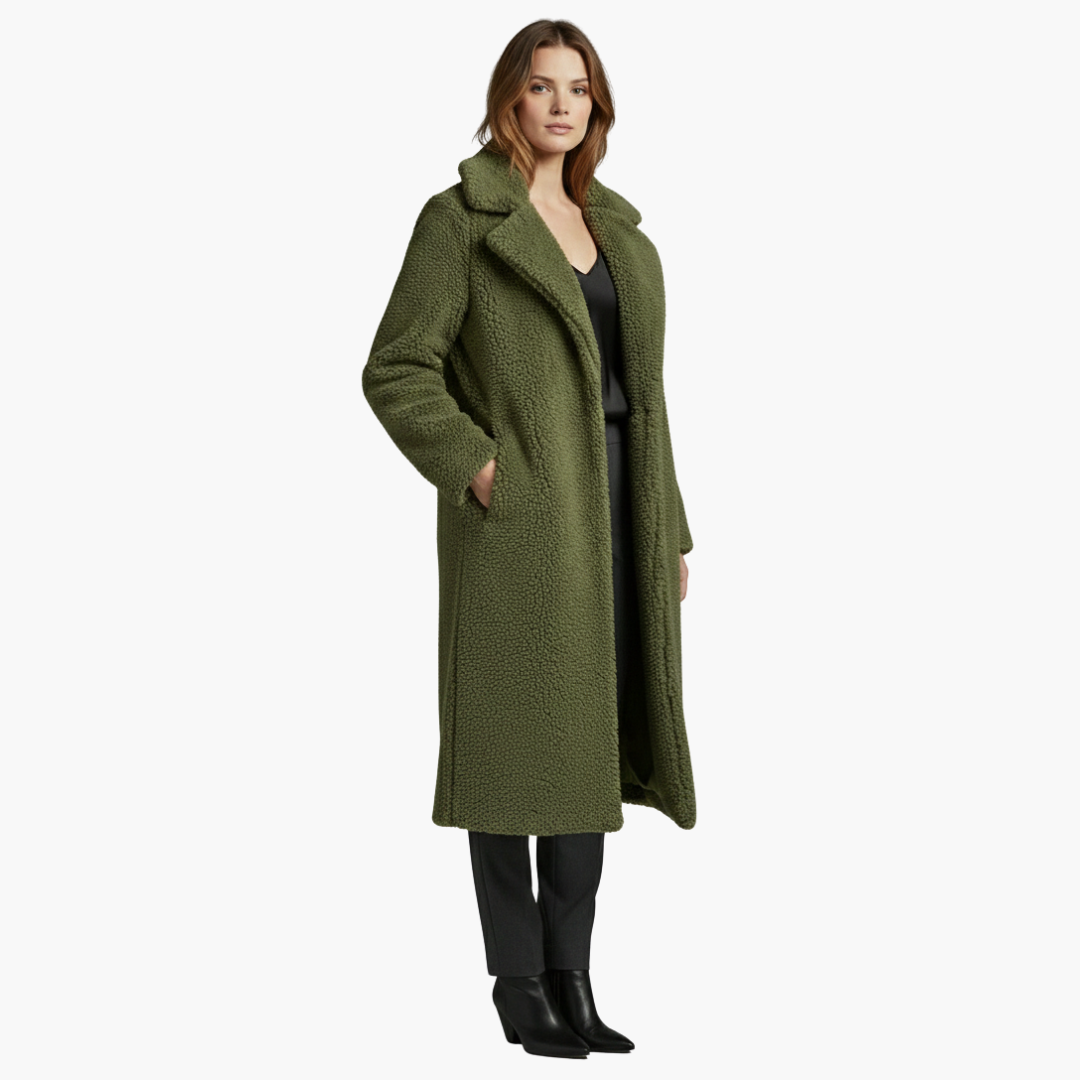 Vestito lungo da donna con ampi risvolti e superficie strutturata