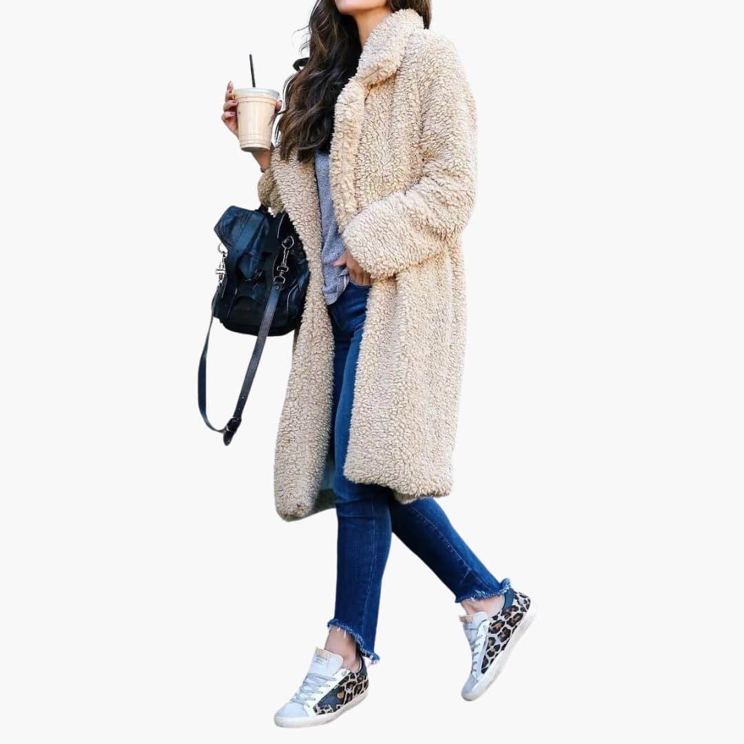 Veste longue femme avec large revers