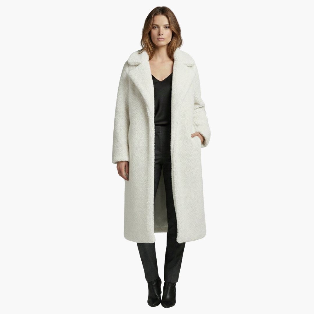 Vestito lungo da donna con ampi risvolti e superficie strutturata