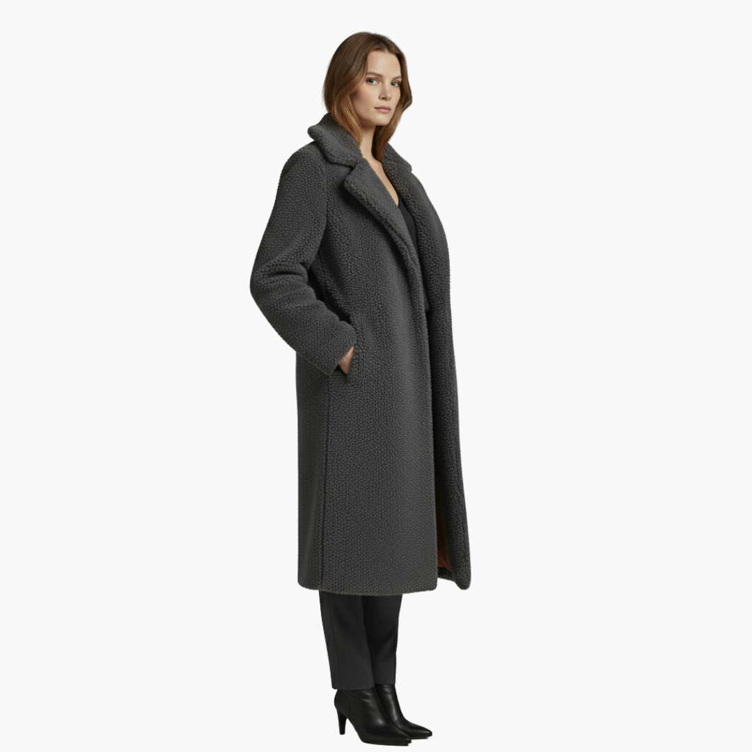 Vestito lungo da donna con ampi risvolti e superficie strutturata