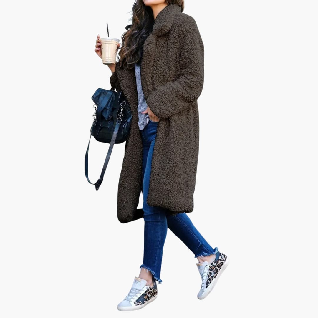 Veste longue femme avec large revers