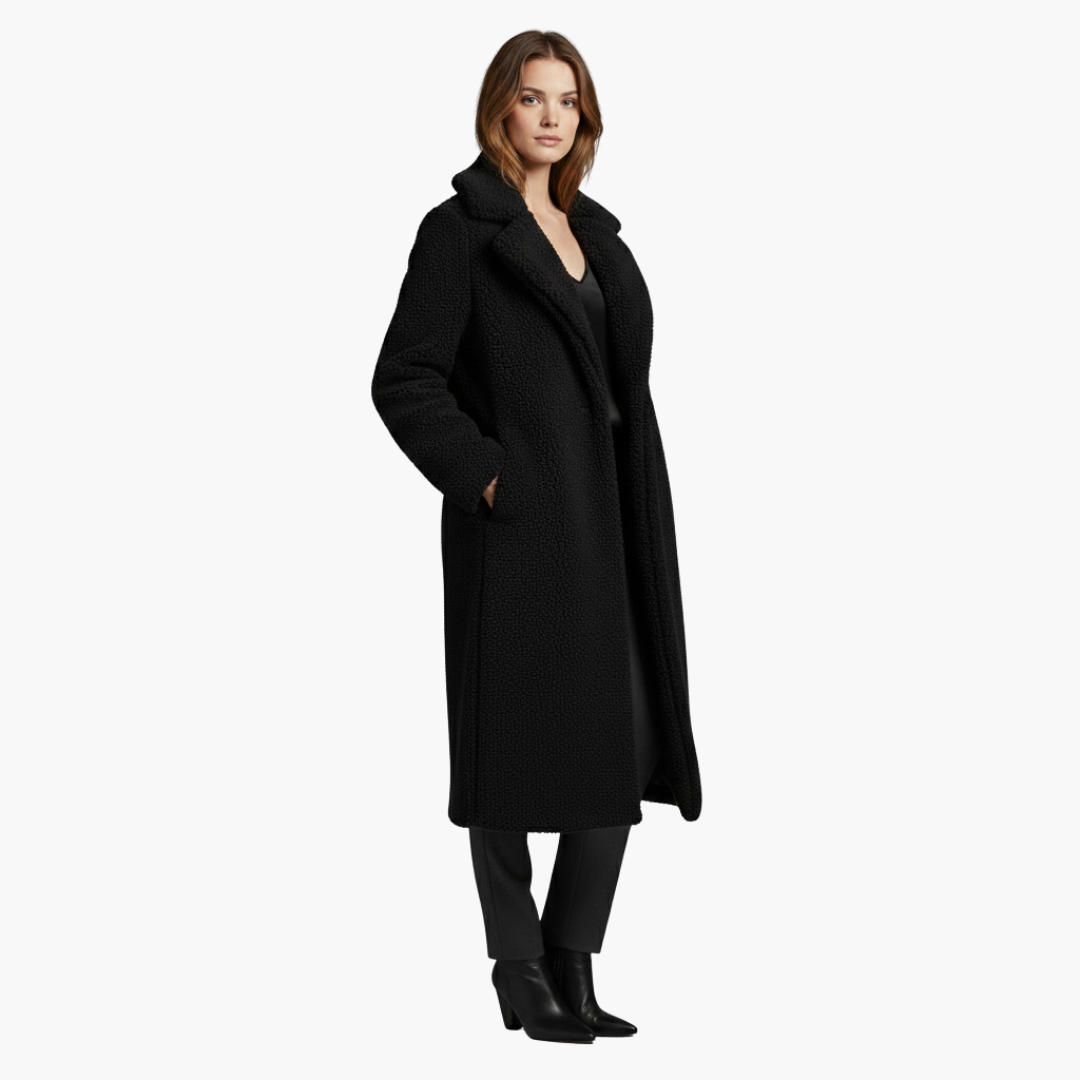 Veste longue pour femme avec larges revers et surface texturée