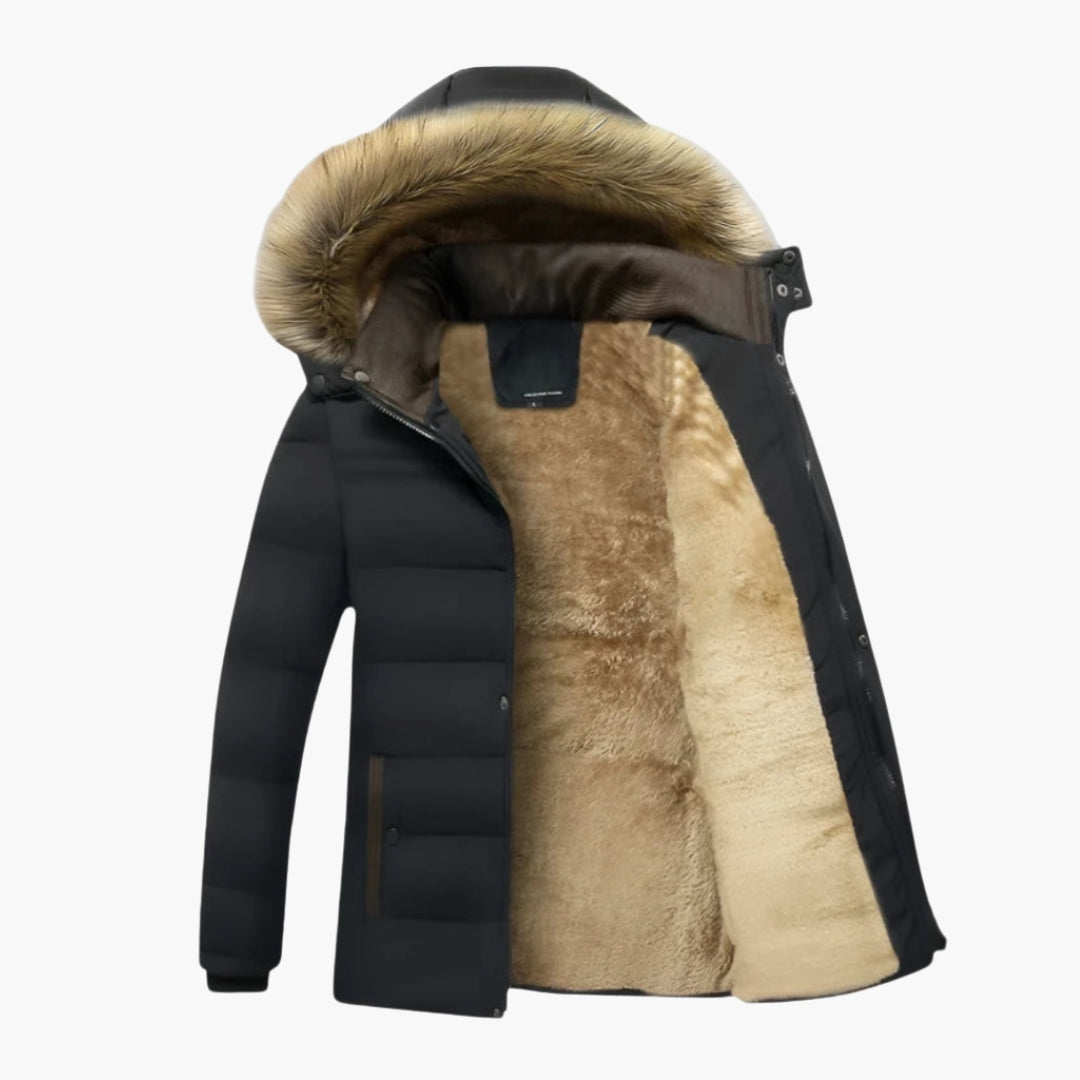 Herrenparka mit Kapuze und Besatz