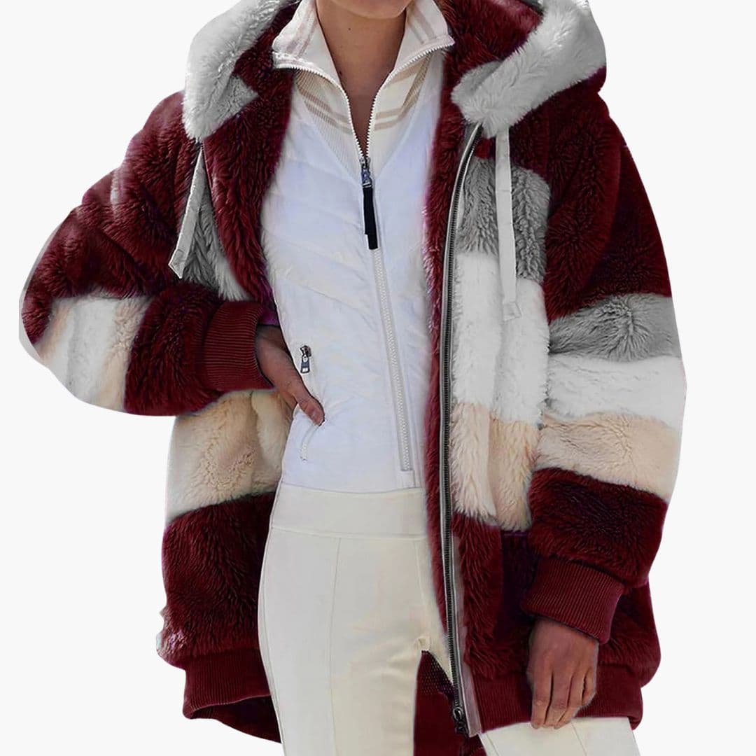 Veste polaire femme à capuche et surface rayée