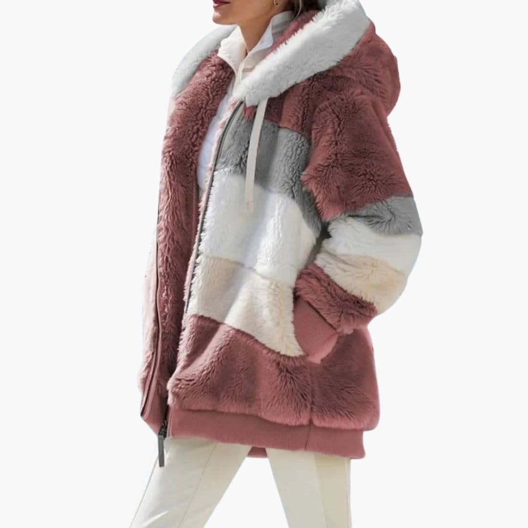 Veste polaire femme à capuche et surface rayée