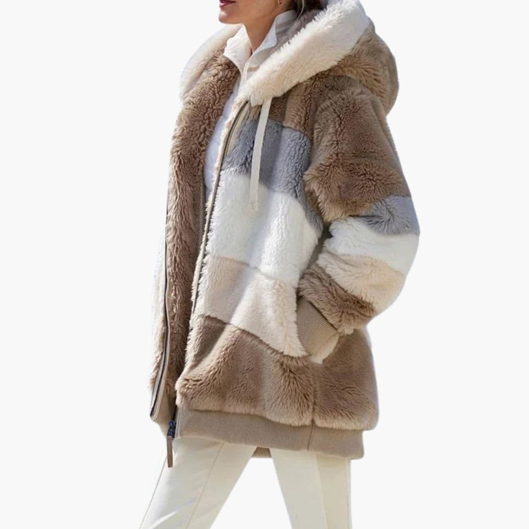 Veste polaire femme à capuche et surface rayée