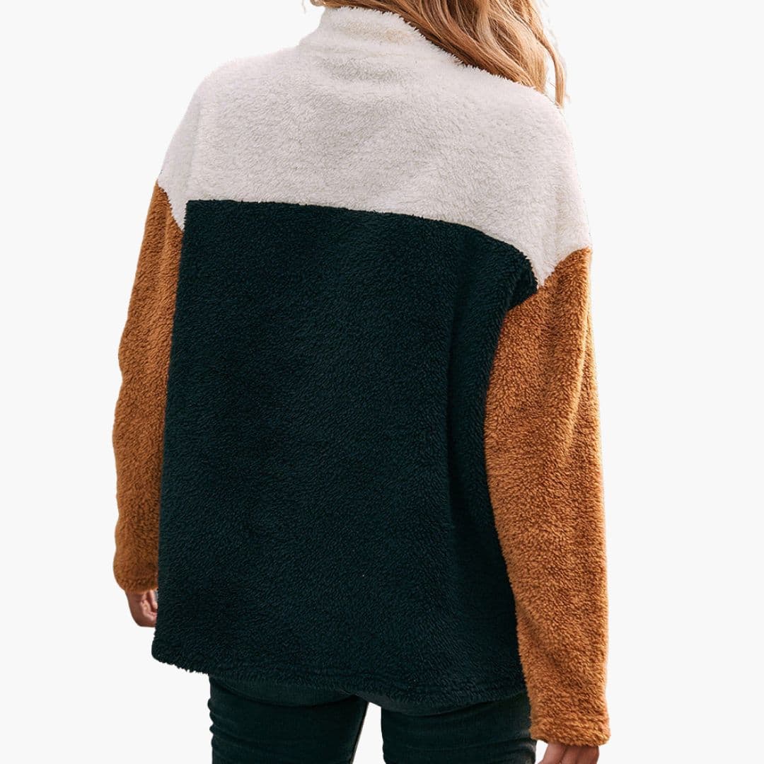 Veste pull polaire femme color block à demi-zip