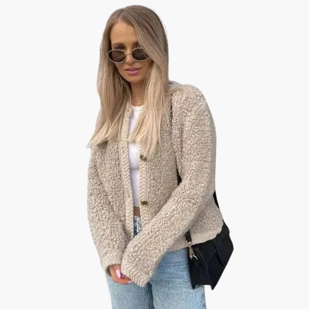 Veste teddy femme avec col rond et coupe ample