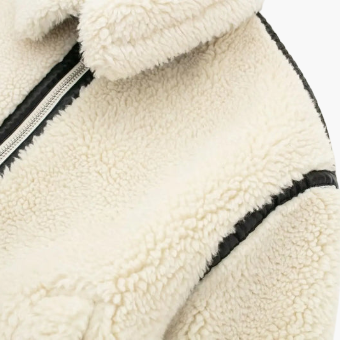 Giacca teddy da donna con chiusura lampo e bordi a contrasto