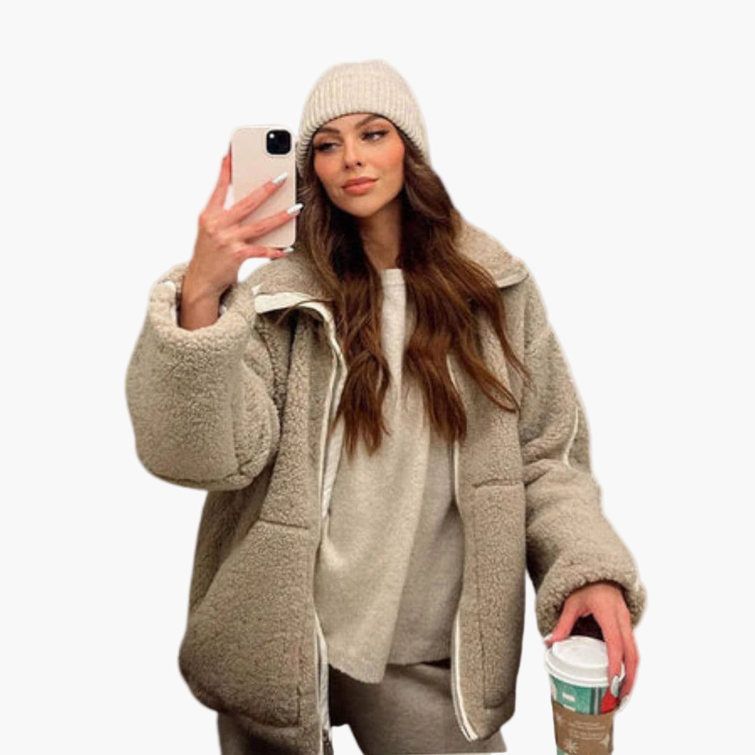 Veste zippée en peluche femme avec col montant