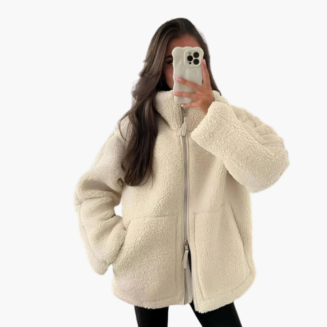 Veste zippée en peluche femme avec col montant
