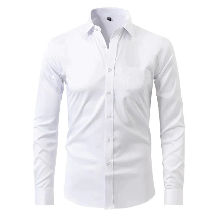 Chemise homme manches longues | Coupe ajustée, extensible et respirante | Col classique, boutonnage intégral