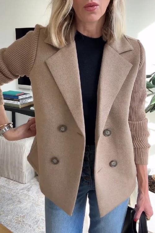 Blazer Femme À Manches En Maille Double Boutonnage