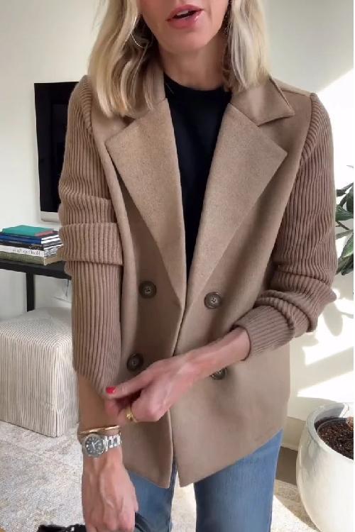Blazer Femme À Manches En Maille Double Boutonnage