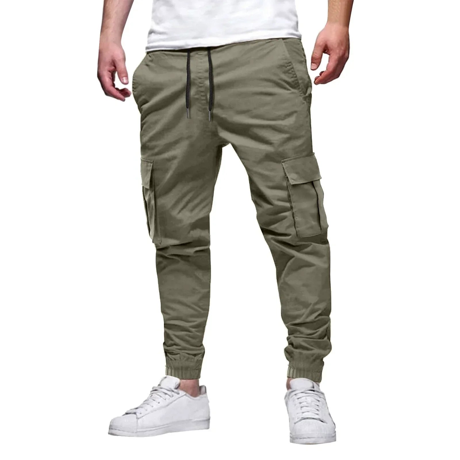 Pantalon cargo jogger homme | Taille élastique avec cordon, coupe slim | Multiples poches, bas resserrés