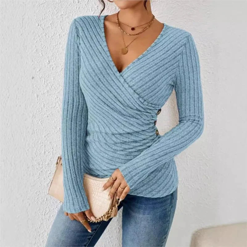 Top Gainant Col V Manches Longues Femme