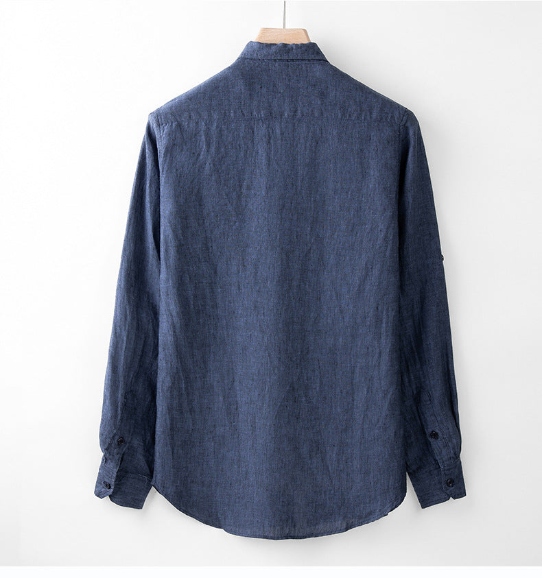 Chemise homme manches longues | Col français, coupe droite | Bleu marine, boutonnage intégral, respirante