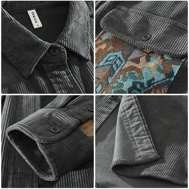 Chemise homme manches longues | Col boutonné button down, coupe classique | Tissu côtelé, ourlet arrondi
