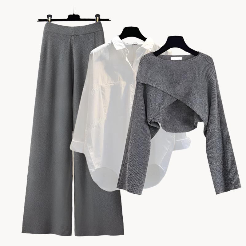 Ensemble trois pièces femme manches longues | Coupe extensible et confortable | Loungewear polyvalent pour le quotidien