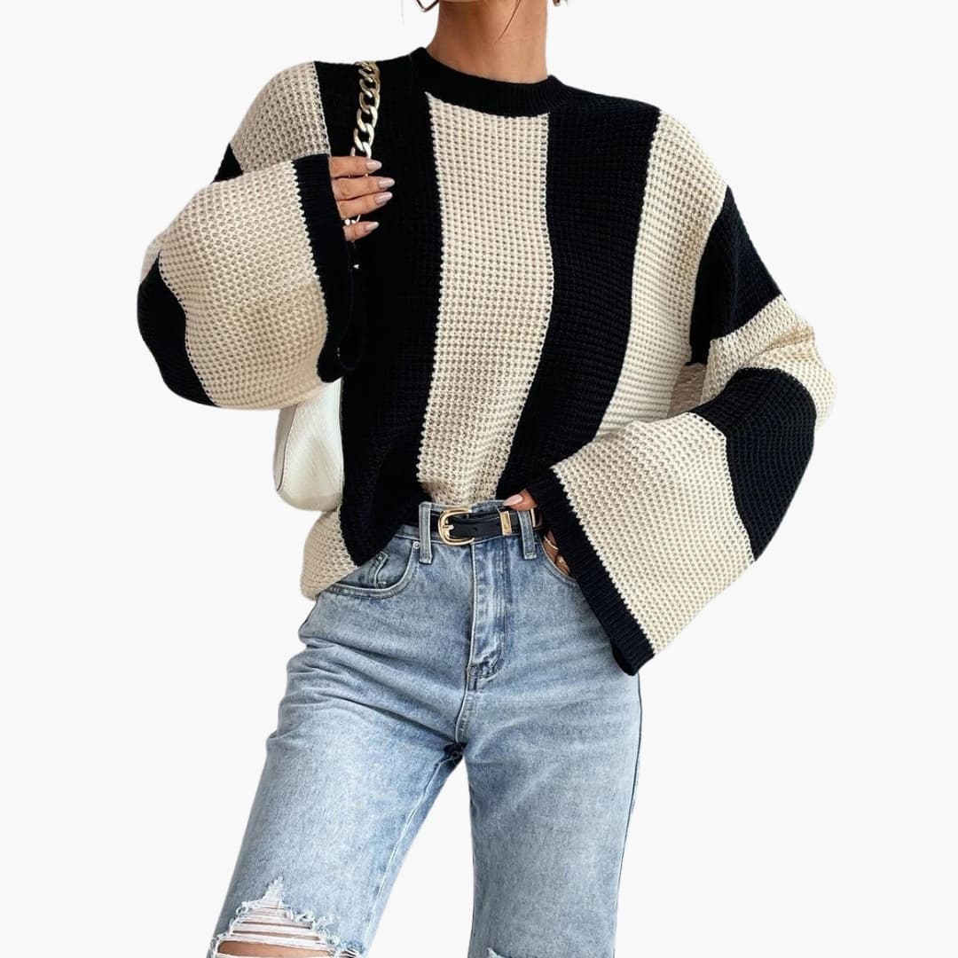 Pull en maille pour femme à larges rayures et col rond
