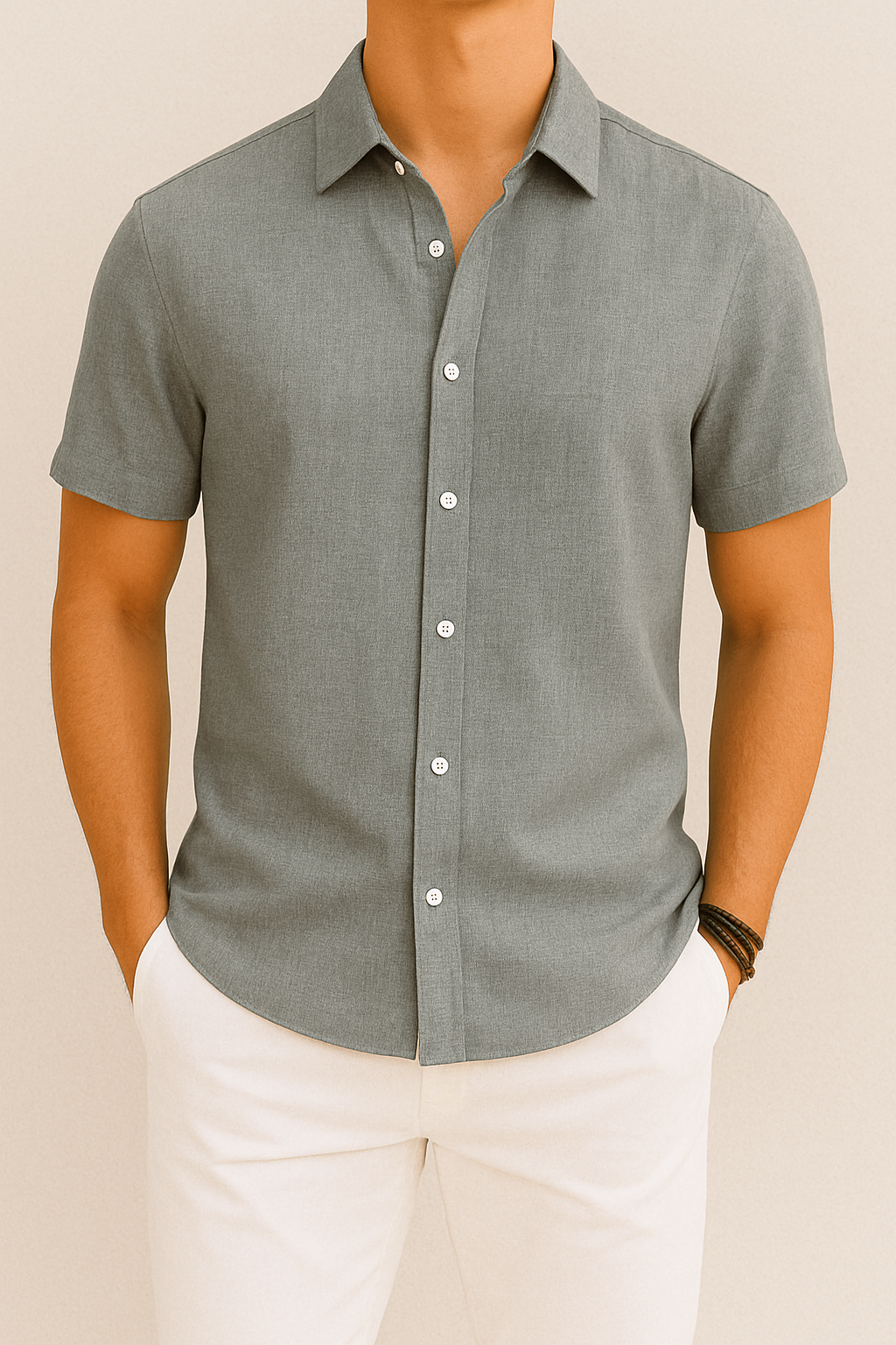 Chemise homme manches courtes | Coupe droite, col classique | Boutonnage intégral, respirante, tailles S à XXL