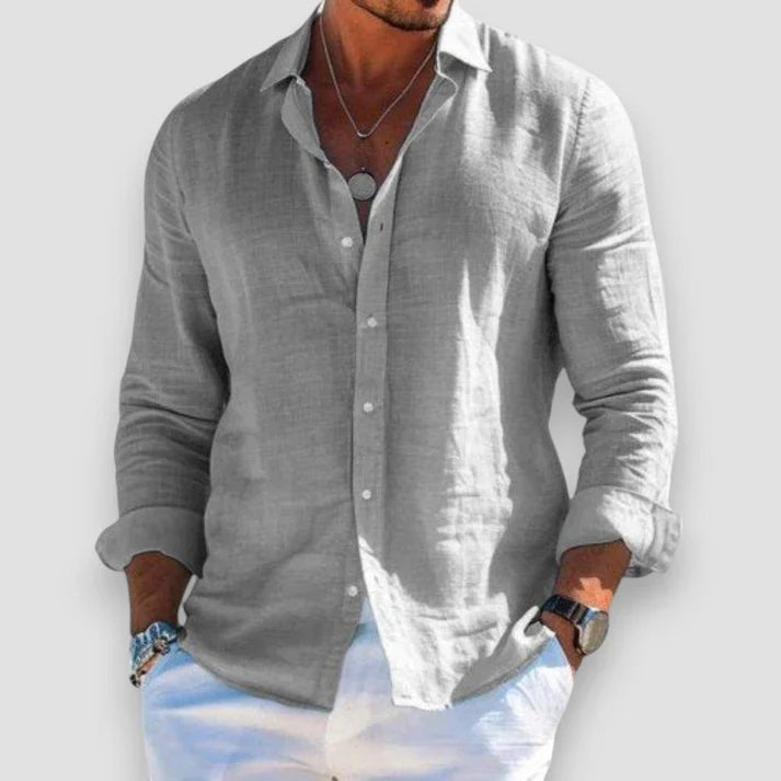 Chemise homme manches longues | Col classique, coupe ajustée | Manches retroussables, boutonnage intégral, coloris unis