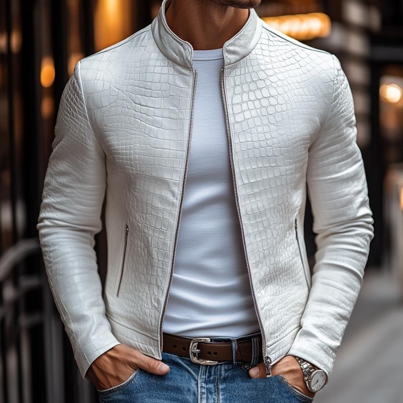 Veste homme en similicuir avec zip et motif texturé