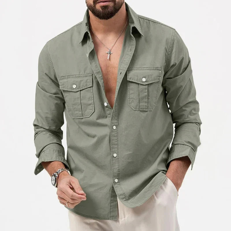 Chemise homme à manches longues avec poches poitrine et fermeture boutonnée