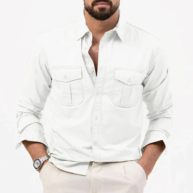 Chemise homme à manches longues avec poches poitrine et fermeture boutonnée