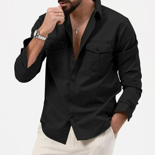 Chemise homme à manches longues avec poches poitrine et fermeture boutonnée
