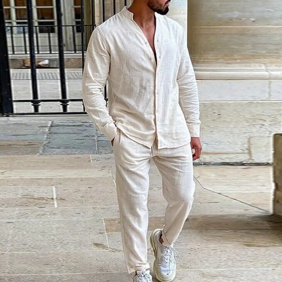 Ensemble coordonné homme 2 pièces – chemise manches longues et pantalon casual chic