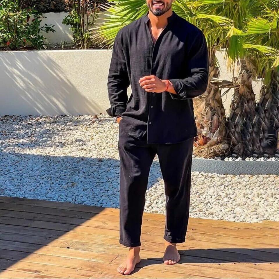 Ensemble coordonné homme 2 pièces – chemise manches longues et pantalon casual chic