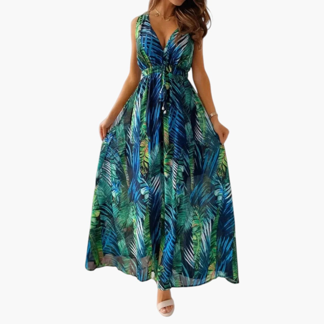 Maxi-jurk voor dames met V-hals en getailleerde taille
