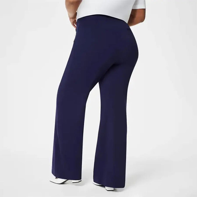 Pantalon femme grande taille taille haute stretch | Coupe large flatteuse avec boutons dorés