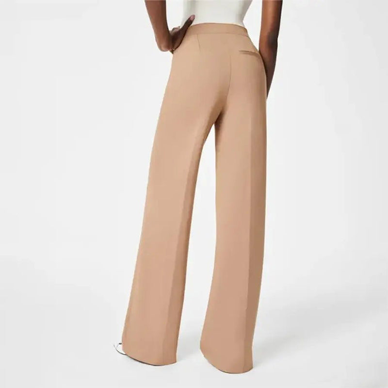 Pantalon femme grande taille taille haute stretch | Coupe large flatteuse avec boutons dorés
