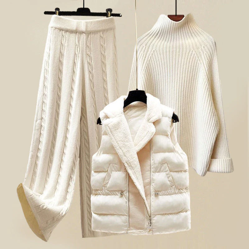 Ensemble maille deux pièces femme | Pull col roulé et gilet assortis | Coupe ample confortable pour temps frais